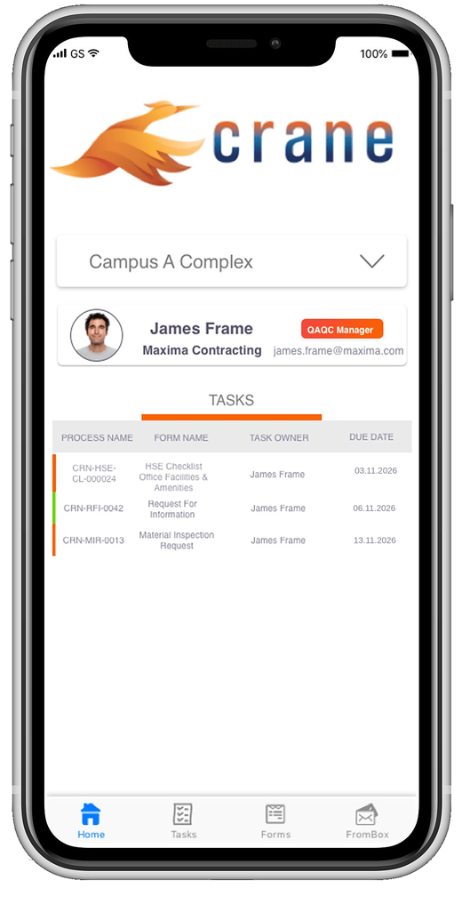 Crane mobile home screen